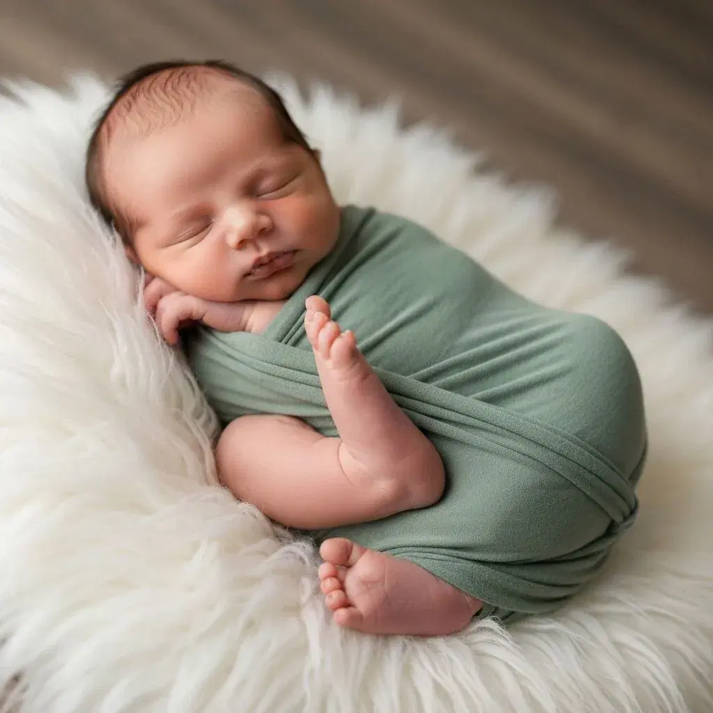 Newborn in sage swaddle